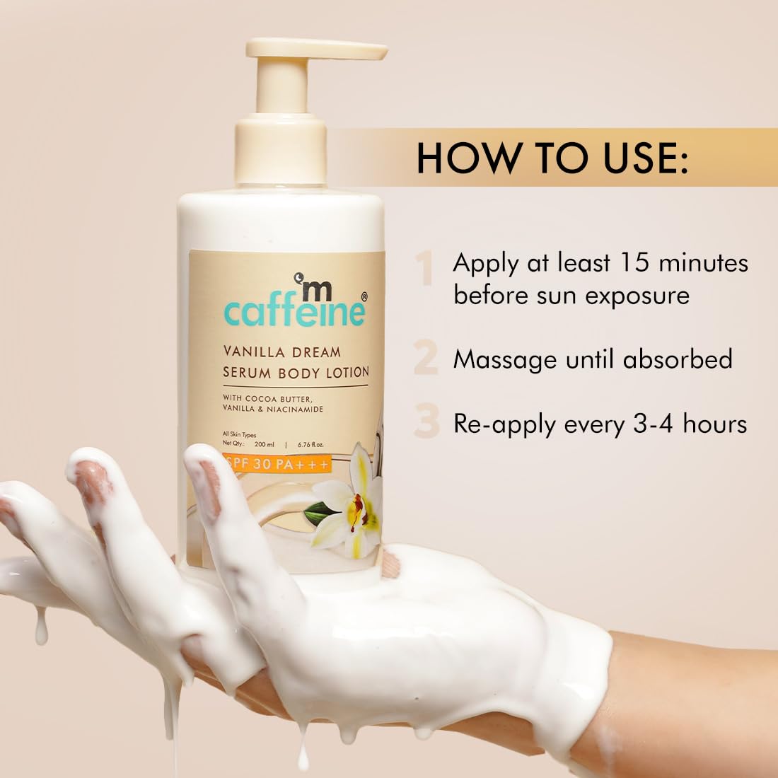 mcaffeine Vanilla Dream Serum Body Lotion Spf 30 Pa+++ For Women And Men | Uva And Uvb Protection, No White Cast | Sunscreen Body Lotion With Niacinamide & Cocoa Butter | 200Ml