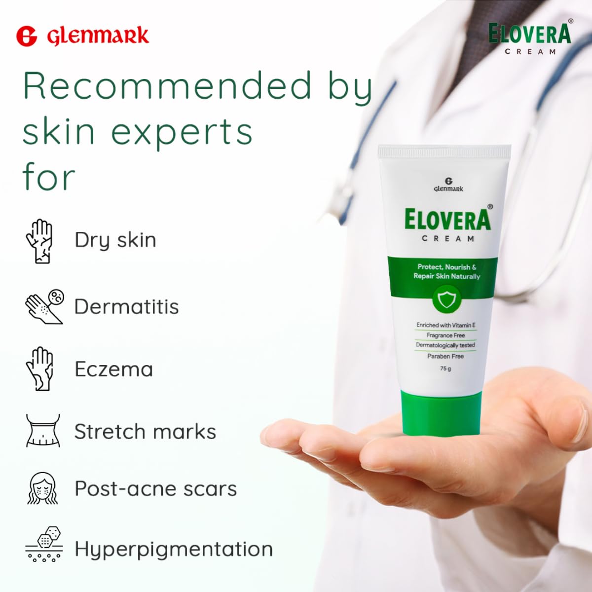 Elovera Moisturising Cream 75g | For Dry Skin | with Aloe Vera & Vitamin E | Protects, Nourishes and Repairs Skin | Paraben Free | Fragrance Free (Pack of 2)