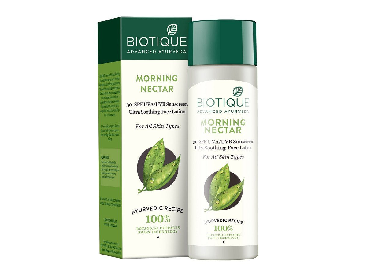Biotique Bio Morning Nectar Sunscreen Ultra Soothing Face Lotion, SPF 30+, 120ml & Bio Honey Water Clarifying Toner, 120ml