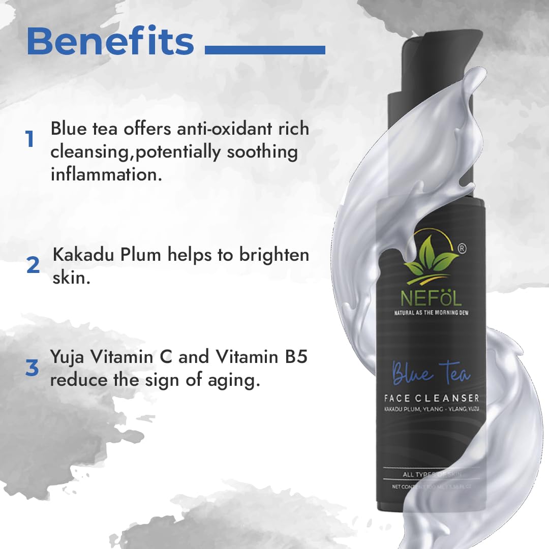 Nefol Cleanser with Blue Tea, Kakadu Plum & Yuja - Anti-Oxidant Rich Cleanser, Reduces Aging Signs - 100ml