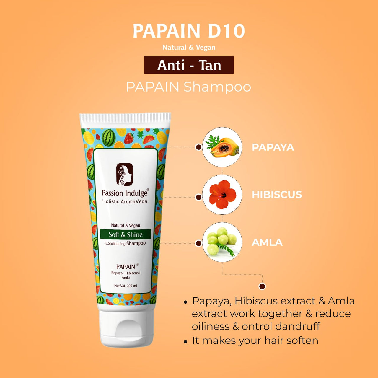 Passion Indulge Papain 2 in 1 Conditioning Shampoo for Soft & Shining Hair-Men & Women | Vegan & Natural - 200ml