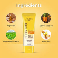 Jovees Herbal Sun Guard Lotion SPF 60 Pa+++ Broad Spectrum For All Skin | 3 in 1 Matte Lotion UVA/UVB Protection, Moisture Balance, Even Tone Skin For Women/Men 50ml (Pack of 2)