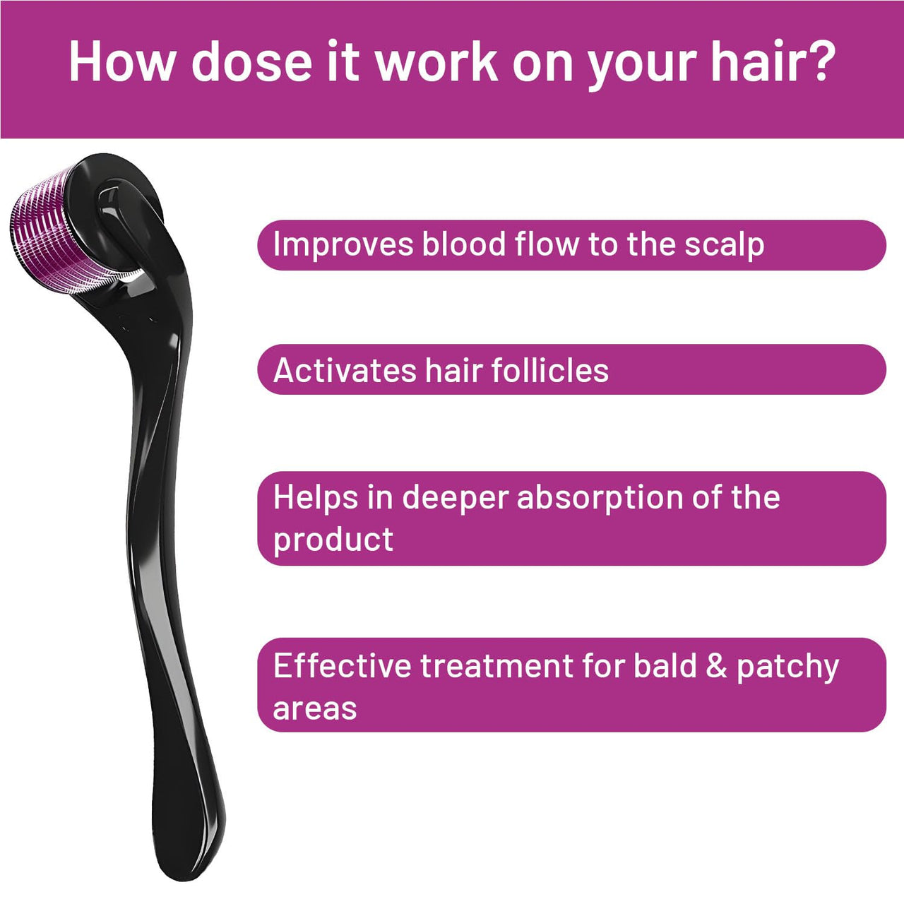 LUMOSIQUE® Derma Roller with 540 Titanium Needles Activates Hair Follicles | For Hair Fall & Hair Thickening | Reduces Acne Scars | Safe & Effective To Use