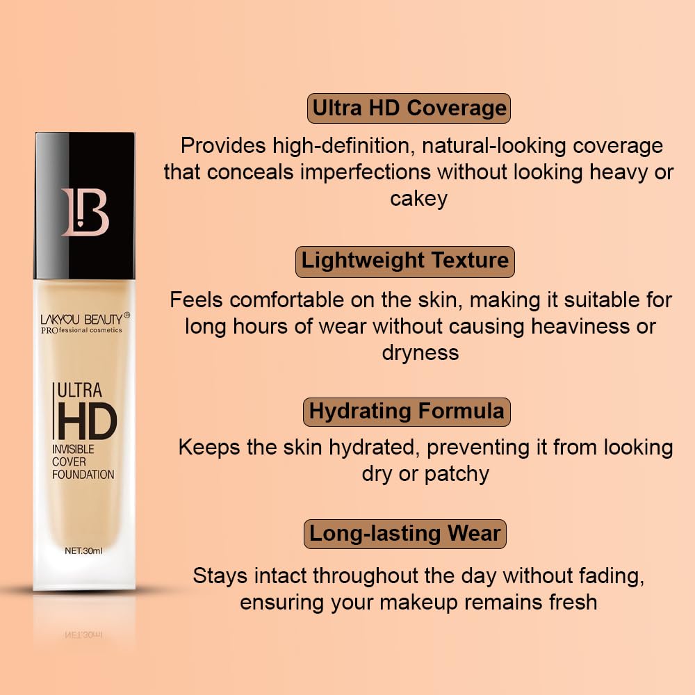 Lakyou Beauty Invisible Cover Foundation | Waterproof | Long Lasting | Light Weight | Shade-06(Pure Beige) | Pack Of 2