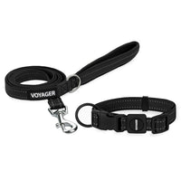 Voyager Reflective Dog Leash Collar Set with Neoprene Handle Supports Small, Medium, and Large Breed Puppies, Cute and Heavy Duty for Walking, Running, and Training - Black, S Leash Collar Set (Black) Leash Collar Set (5/8