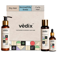 Vedix Customized Hair Fall Control Regimen - Normal-Oily Scalp & Curly Hair - 3 Product Kit - Anti Hair Fall Oil Hibiscus + Eclipta - Shampoo For Dry Hair, 540 Grams