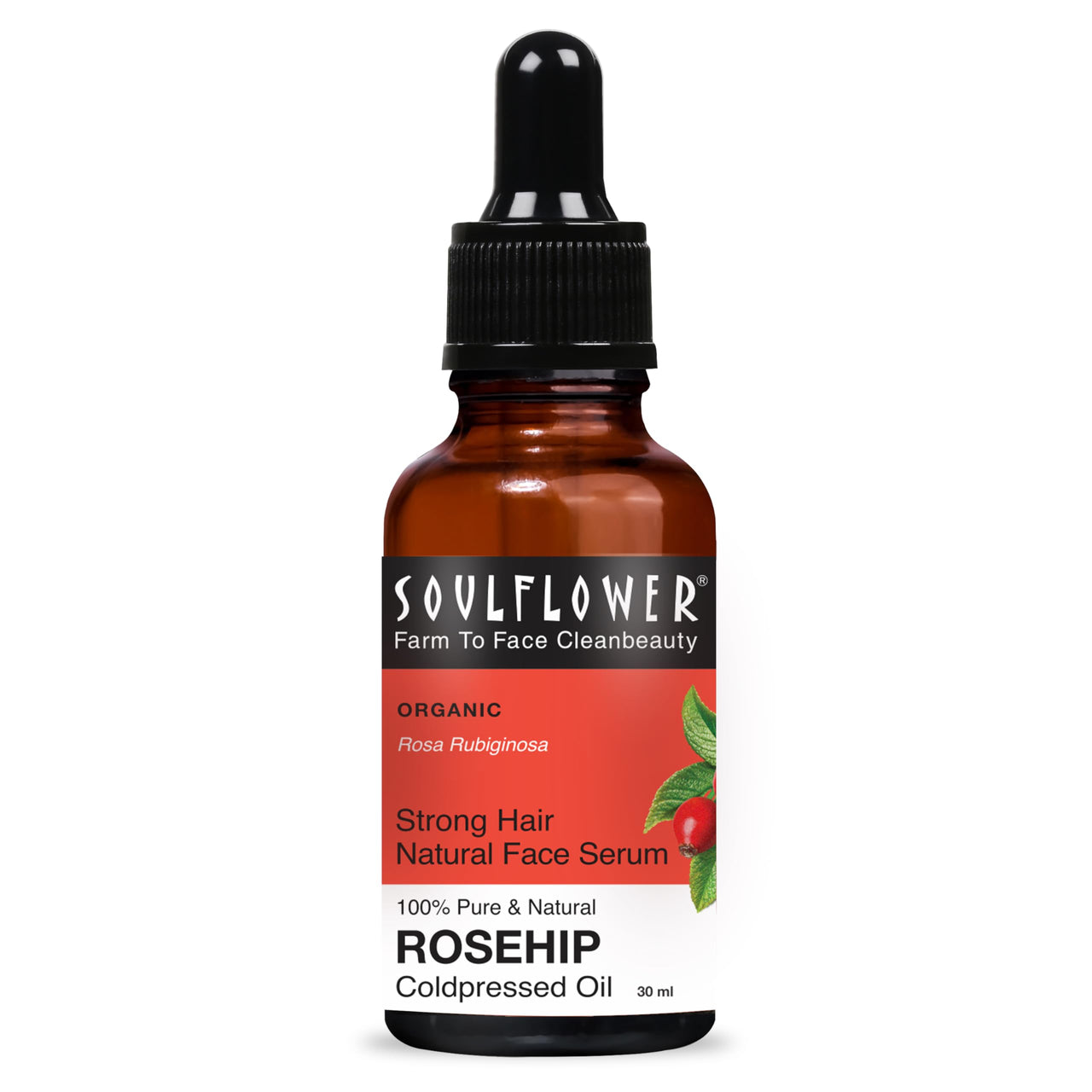 Soulflower Rosehip Oil for Wrinkles, Fine Lines, Scars, Stretch Marks, Under Eyes, and Curly Hair | 100% Pure, Organic, Cold-Pressed Seed Oil for Men & Women | 30ml