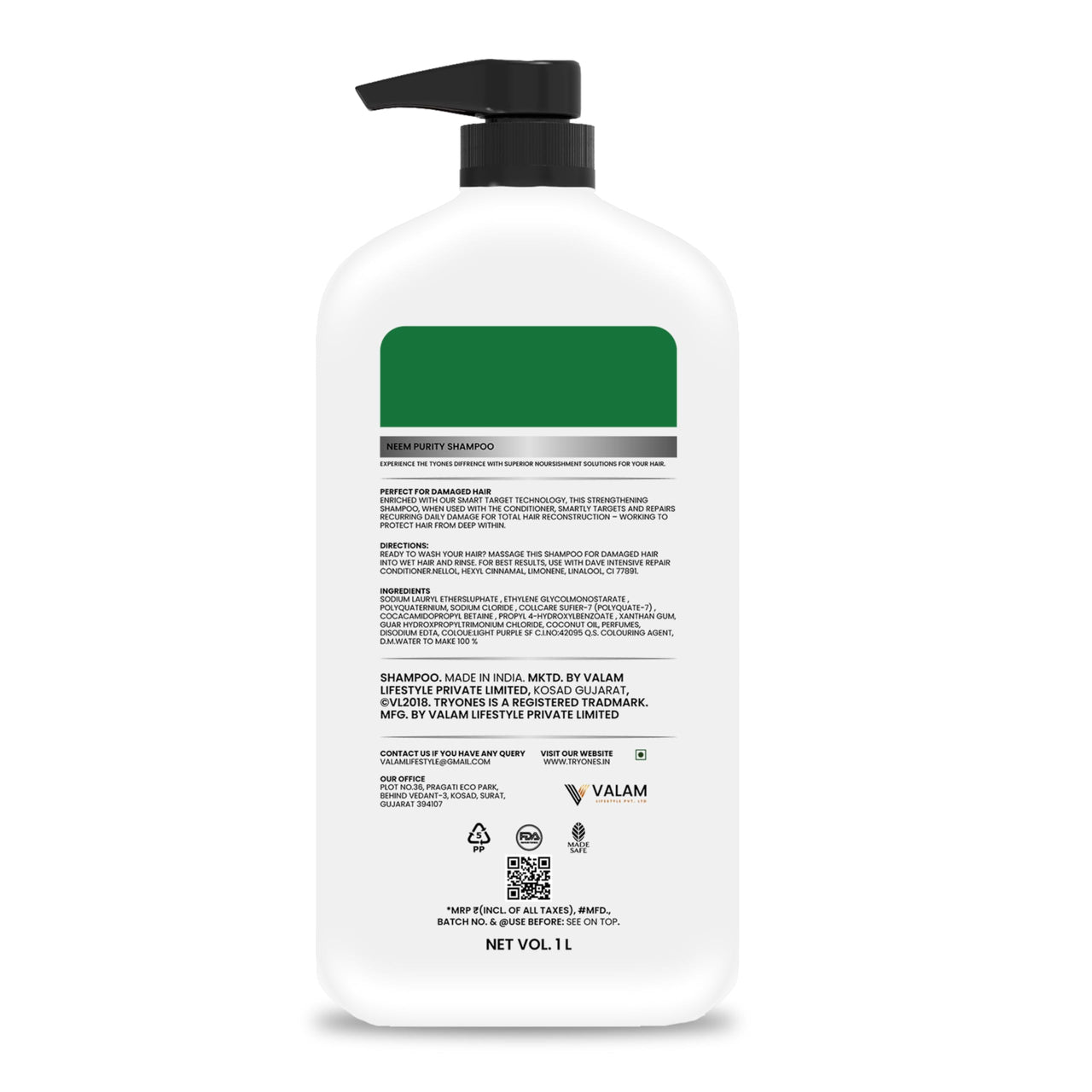 TryOnes Neem Sat Hair Shampoo for Thick & Strong Hair | Natural Hair Cleanser for Healthy Hair |Paraben & Sulphate-Free |Suitable for All Hair 1000 ml