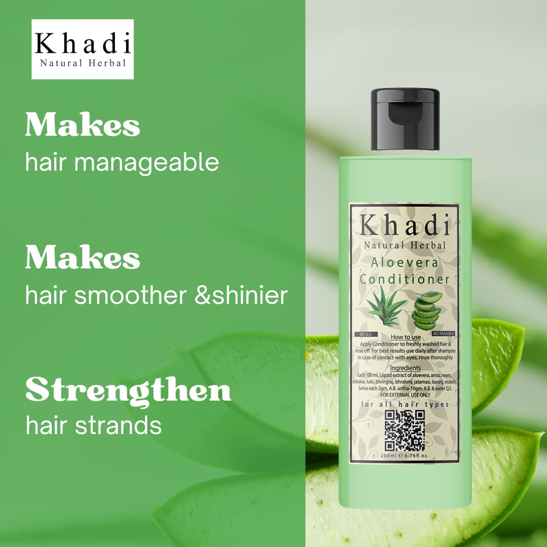 Khadi Natural Herbal Paraben Free Aloe vera Conditioner And Lime Shampoo Combo Pack For Hair Growth Controls Hair Fall | Anti Dandruff | Suitable For Dry, Curly And Frizzy Hair