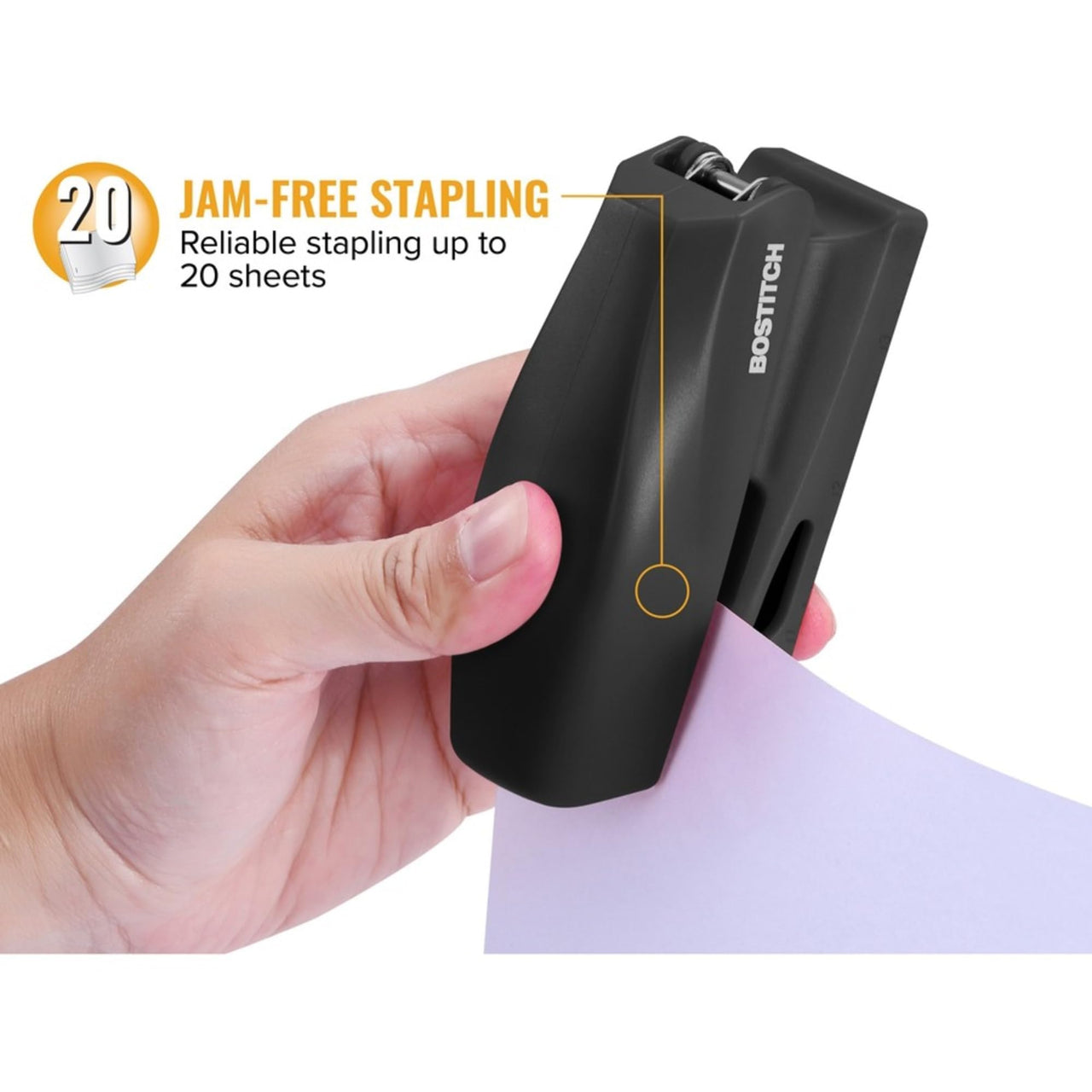 Bostitch Office 20 Sheet Stapler, Mini Stapler, Fits into the Palm of Your Hand; Black (B150-BLK)