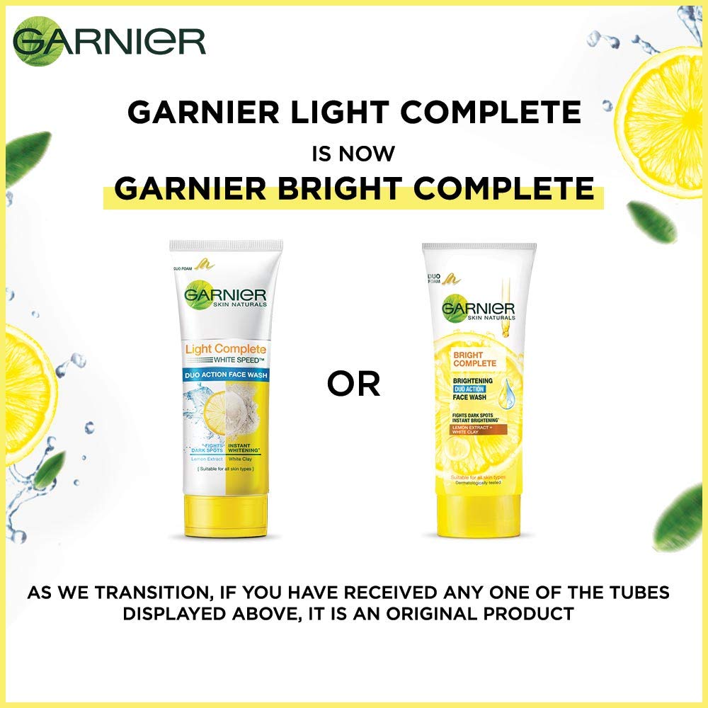 Garnier Light Complete VITAMIN C Booster Face Serum 30 ml & Garnier Skin Naturals Light Complete Duo Action Facewash, 100g