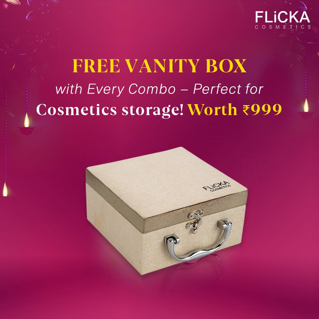 FLiCKA Wedding & Anniversary Gift Makeup Box Combo Pack | Flawless Foundation, Beauty Blender, Set & Attack Lipsticks, Be Bold Eyeliner, Lipliner, Vanity Box | Best Gift hamper for Sister, Girlfriend, Wife, Mother