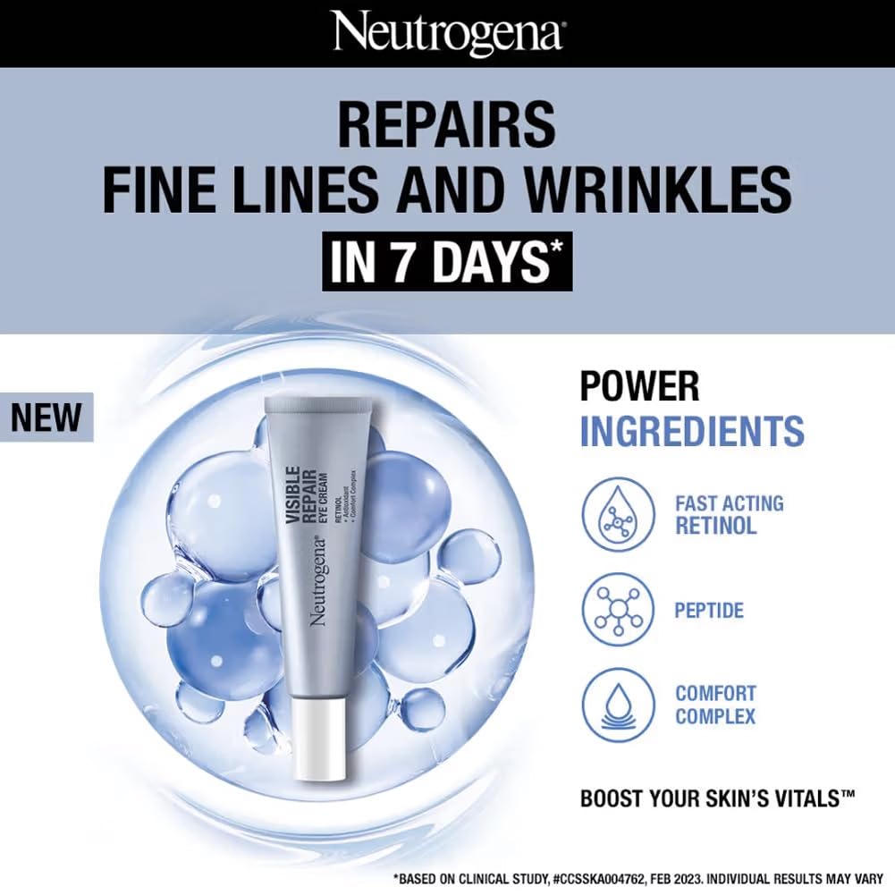 Neutrogena Visible Repair Retinol Day & Night Eye Cream | Boosts Collagen for Anti-Ageing | Reduces Dark Circles, Wrinkles & Fine Lines | 15g