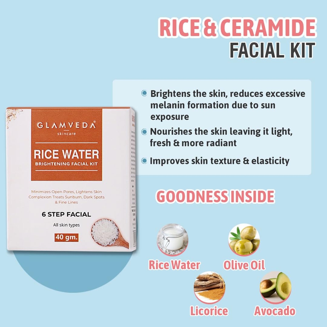Glamveda Rice & Ceramide Combo For Dry, Sensitive ( Facial Kit + Peel Off Mask )