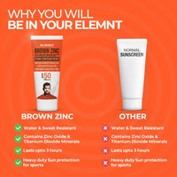 Elemnt Brown Zinc Sunscreen for Cricketers | SPF 50 Zinc Suncream, Broad Spectrum PA+++ with Aloe Vera | Formulated For Heavy Sun Exposure | Water Resistant Sunscreen for Cricketers & Sports | Men & Women - 25gm