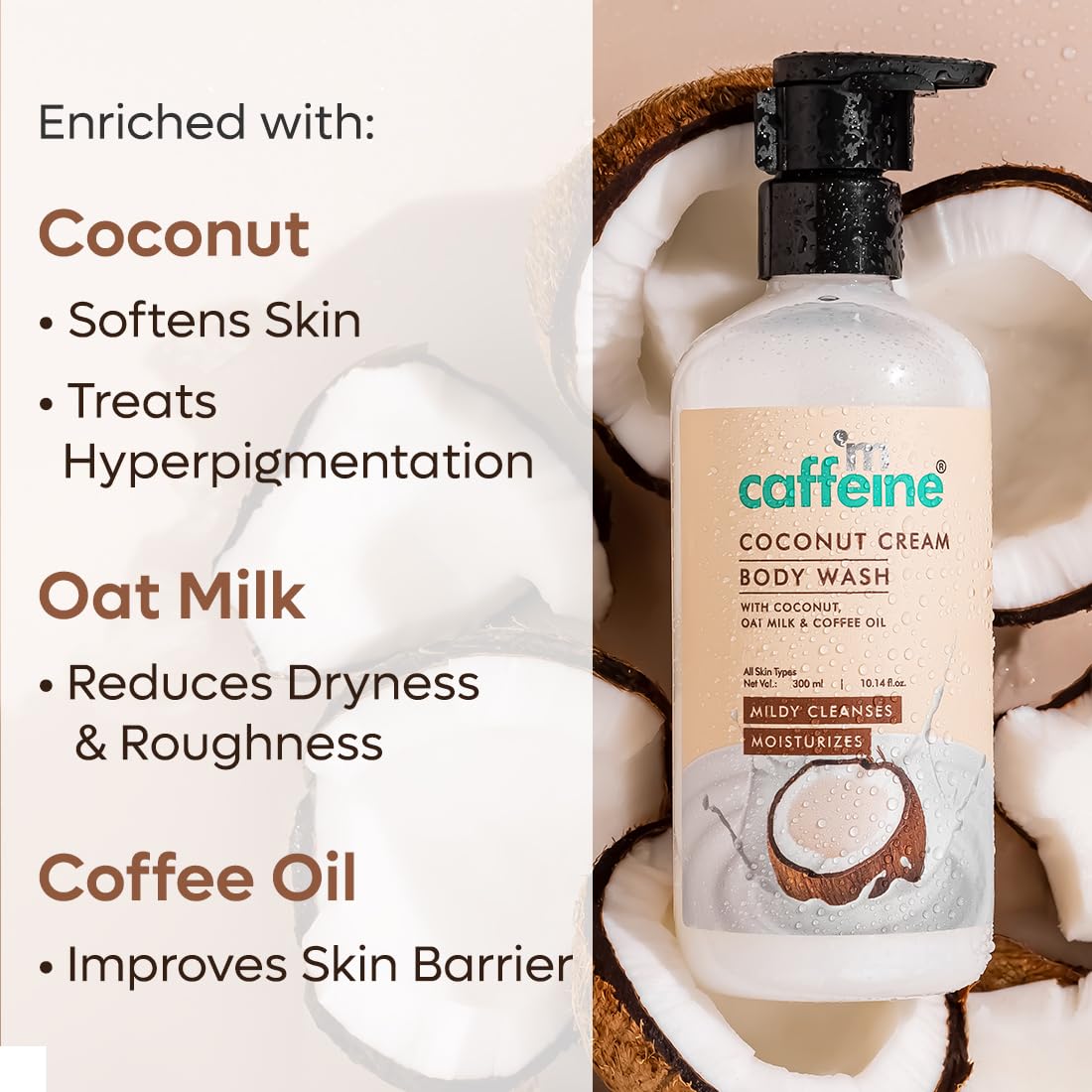mCaffeine Body Wash with 3 Different Fragrances | Pure Bliss for Soft, Aromatic Skin Coconut Cream, Pumpkin Spice Latte & Blueberry Blast Shower Gel Trio For Both Women and Men -300 ml Each