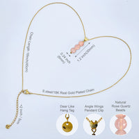 Rose Quartz Crystal Necklace, Gold Necklace for Women, Angel Wing Pendant and Delicate 6MM Ball Beads, Birthstone Gemstone Necklace for Women, February, October Gift of Healing the Mind Necklace Rose Quartz