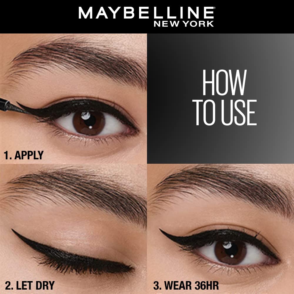 Maybelline New York Pencil Matte Finish Eyeliner, Intense Eyeliner, Long-lasting, Felt-tip Applicator, Line Tattoo High Impact Liner, Black (Pack of 2)