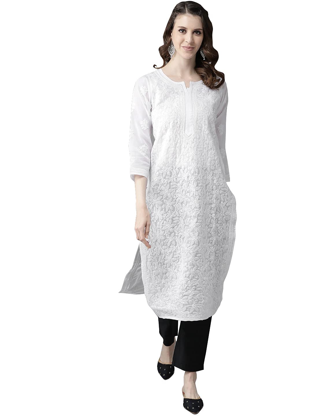 Ada Hand Embroidered Lucknowi Chikankari Cotton Kurta Kurti for Women A411165