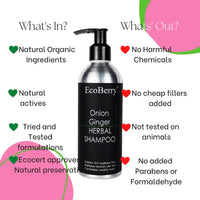 EcoBerry Onion Ginger Organic Herbal Shampoo With Red Onion & Ginger Extracts, Sulphate Free, Paraben Free, Chemical Free, Cruelty Free, Preservative Free, Vegan