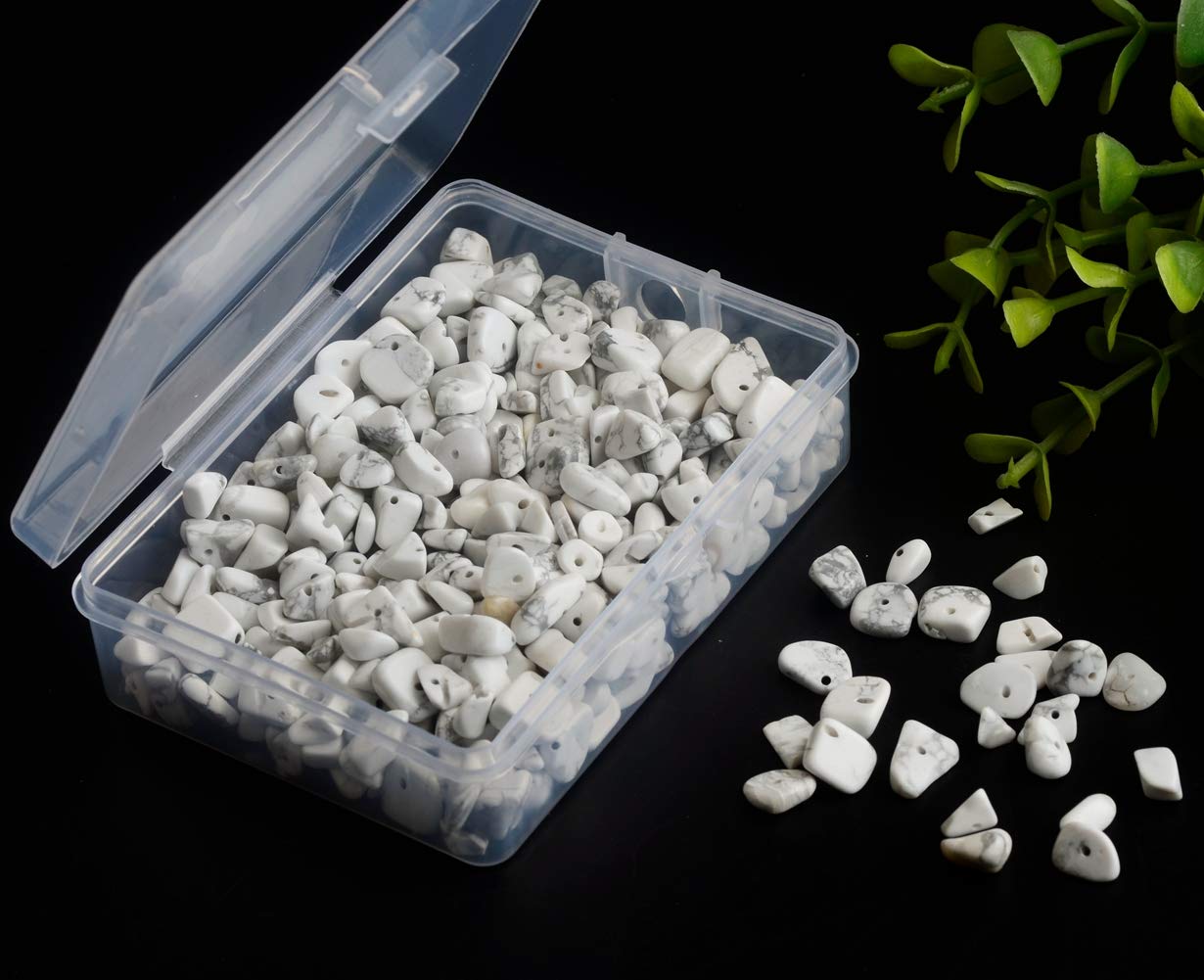 Natural Chip Stone Beads White Howlite 5-8mm About 400 Pieces Irregular Gemstones Healing Crystal Loose Rocks Bead Hole Drilled DIY for Bracelet Jewelry Making Crafting (5-8mm, White Howlite)