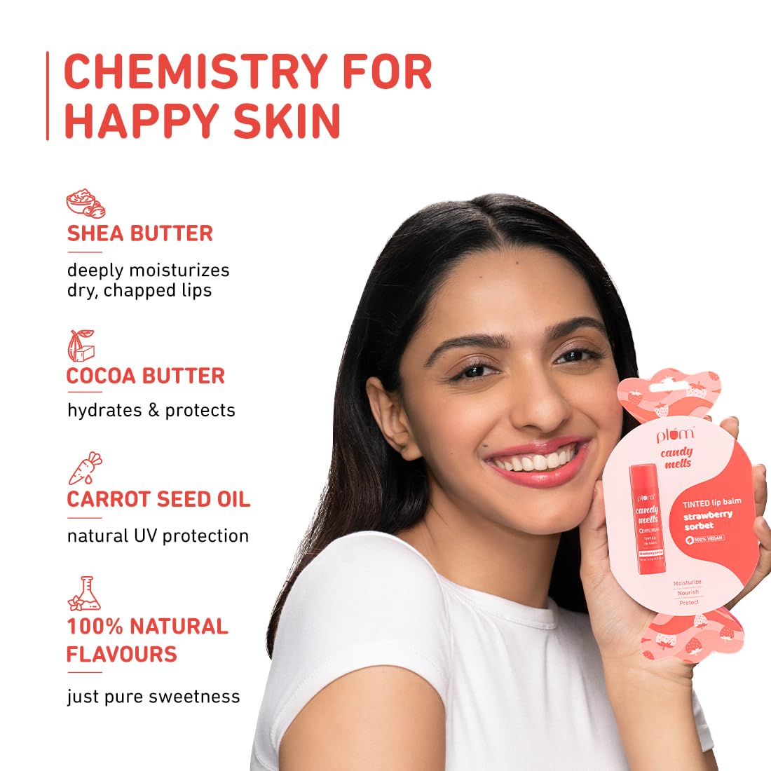 Plum Candy Melts Strawberry Sorbet Tinted Lip Balm | Moisturizes & Nourishes | Hydrates Dry & Chapped Lips | 100% Vegan | 4.5g