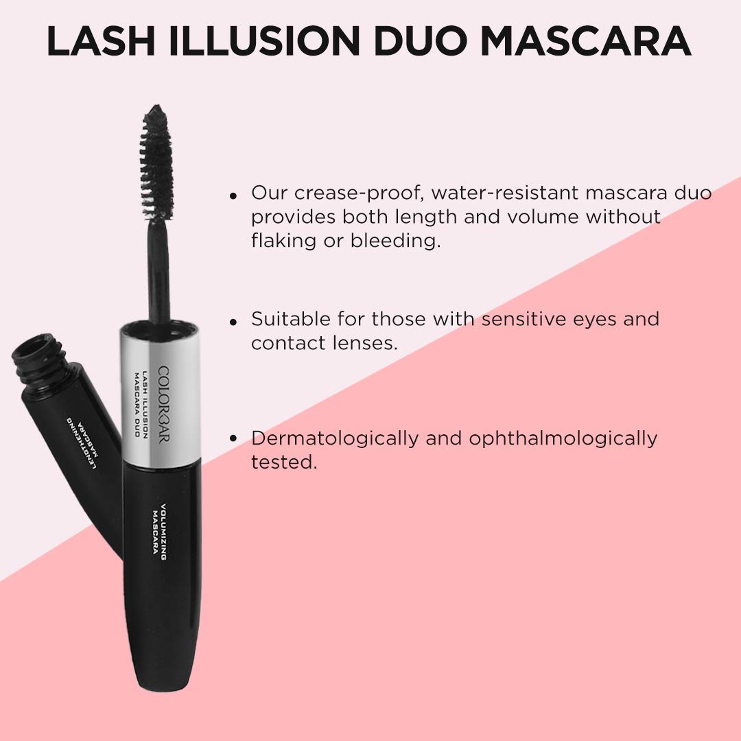 Colorbar Duo Mascara, Carbon Black, 4ml | Lengthening | Volumizing | Smudge-proof and waterproof