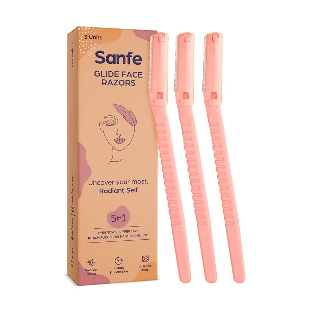 Sanfe Glide Reusable Face & Eyebrow Razor For Women & Hair Removal Cream, For Sensitive Skin, With Lavender Extracts, Vitamin E, Aloe Vera, Shea Butter With Spatula (Dermatologically Tested)