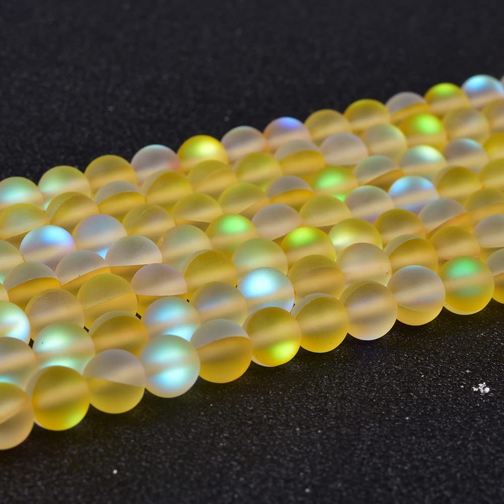 Asingeloo 48PCS 8mm Natural Yellow Mystic Aura Quartz Gemstone Frosted Matte Titanium Round Loose Spacer Beads 15 inch Full Strand Crystal Healing Power Quartz