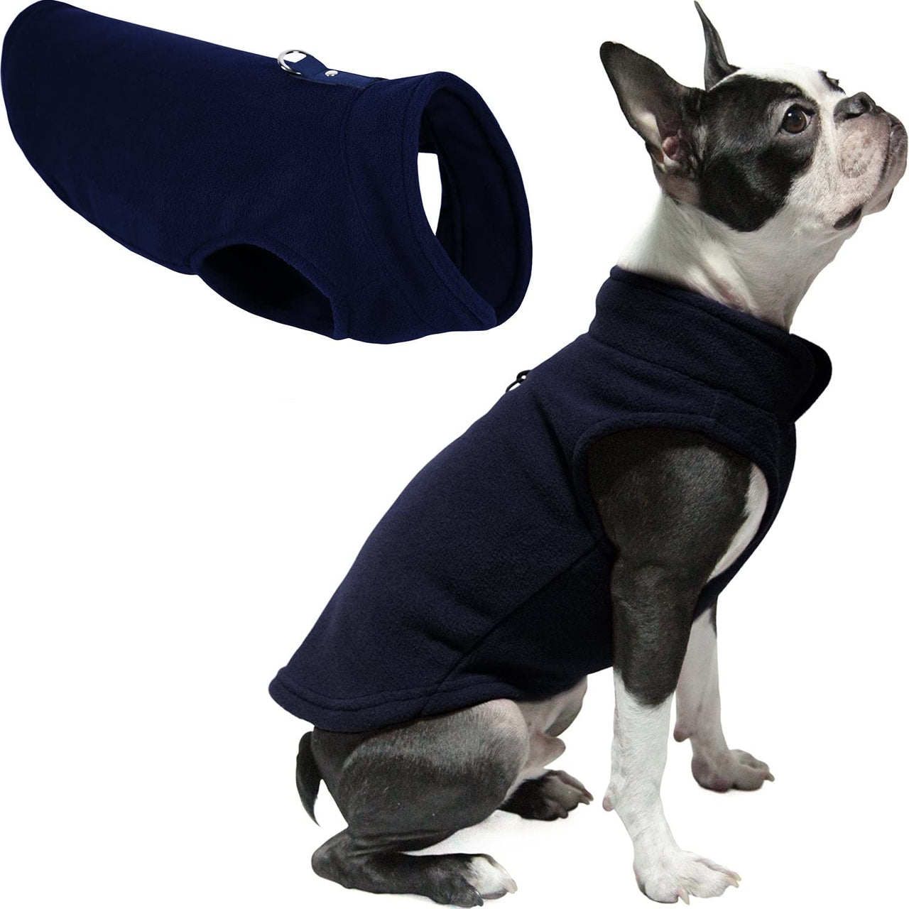 Gooby Fleece Vest Dog Sweater - Navy, Small - Warm Pullover Fleece Dog Jacket with O-Ring Leash - Winter Small Dog Sweater Coat - Cold Weather Dog Clothes for Small Dogs Boy or Girl Small (Around 6-lb)