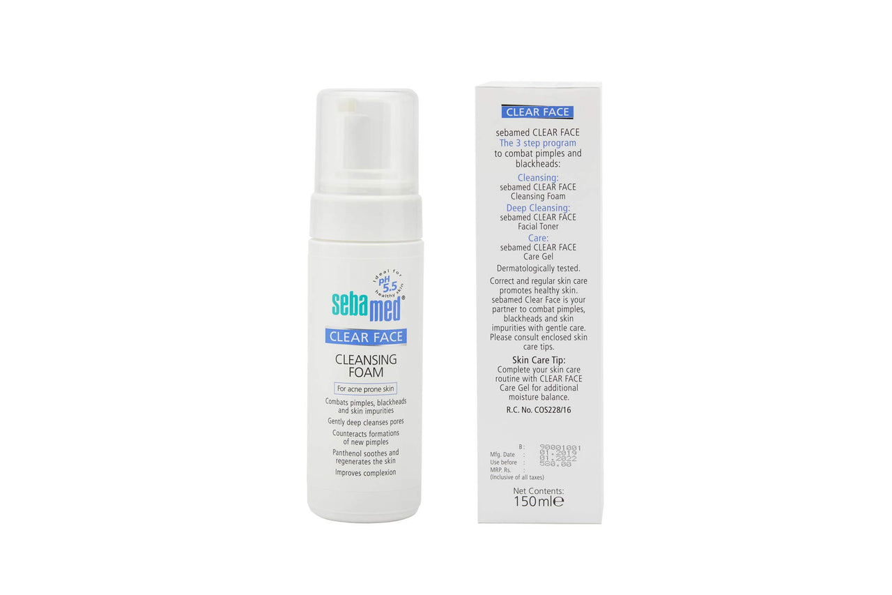 SebaMed SPF 30 Lip Defense Stick, 4.8G And Clear Face Cleansing Foam, 150Ml, Dry Skin