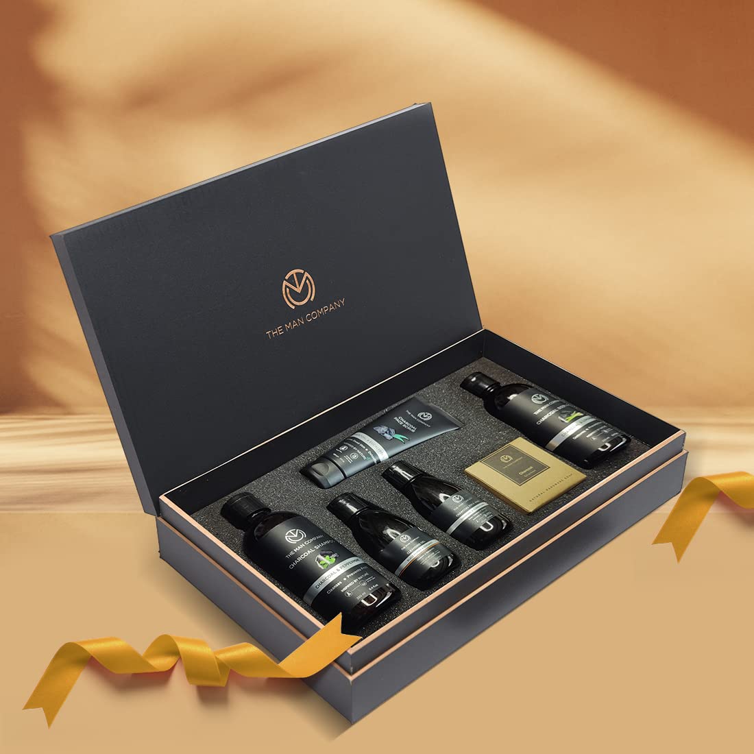 The Man Company Charcoal Grooming Kit for Men with Body Wash, Hair Shampoo, Face Scrub, Face Wash, Cleansing Gel, Soap Bar | Gift Set for Brother, Husband, Boyfriend - Pack of 6