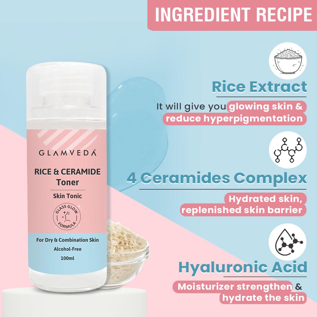 Glamveda Rice Water Tonic | Skin Barrier Building & Nourishing | Blemishes & Dark Spots | 100 ml