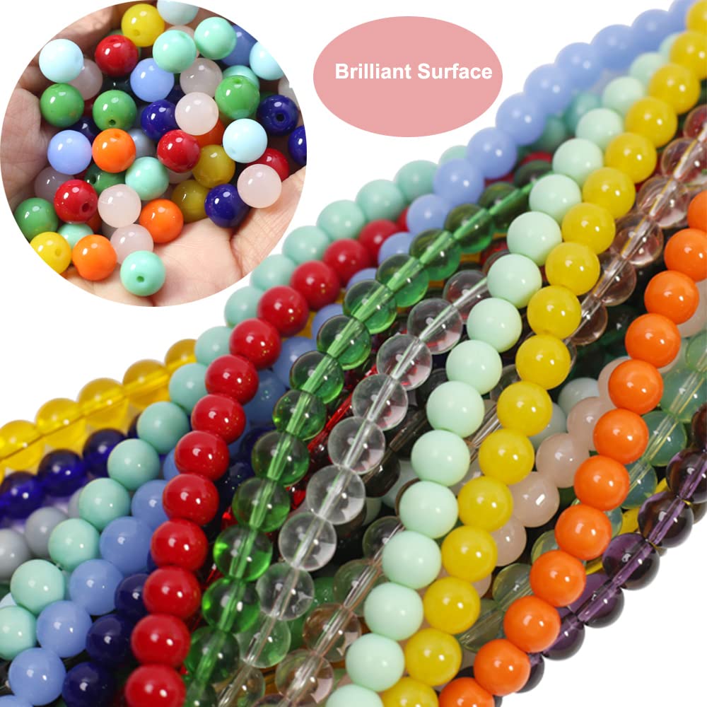 Pamir Tong 720PCS 8mm Glass Round Beads Bulk Crystal Beads Bracelet Beads Making Kit Healing Chakra Beads with 500pcs Space Loose Beads for Jewelry Making and DIY Crafts (8mm Solid&Clear) 8mm solid glass set