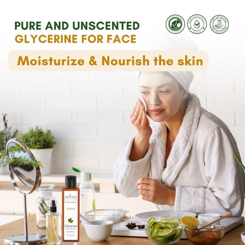 Mystiq Living Glycerine - Plant Based (Pure and Unscented) | For Face Skin and Body Care -100 ML