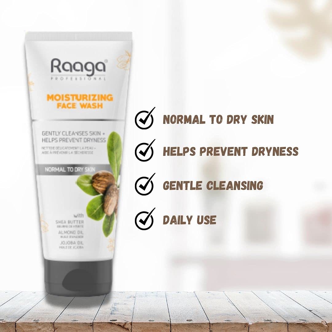 Raaga Professional Moisturizing Facewash, with Shea Butter, Jojoba and Almond Oil, 80ml, Gently Cleanses Skin, Removes dirt and impurities, for Normal to Dry Skin