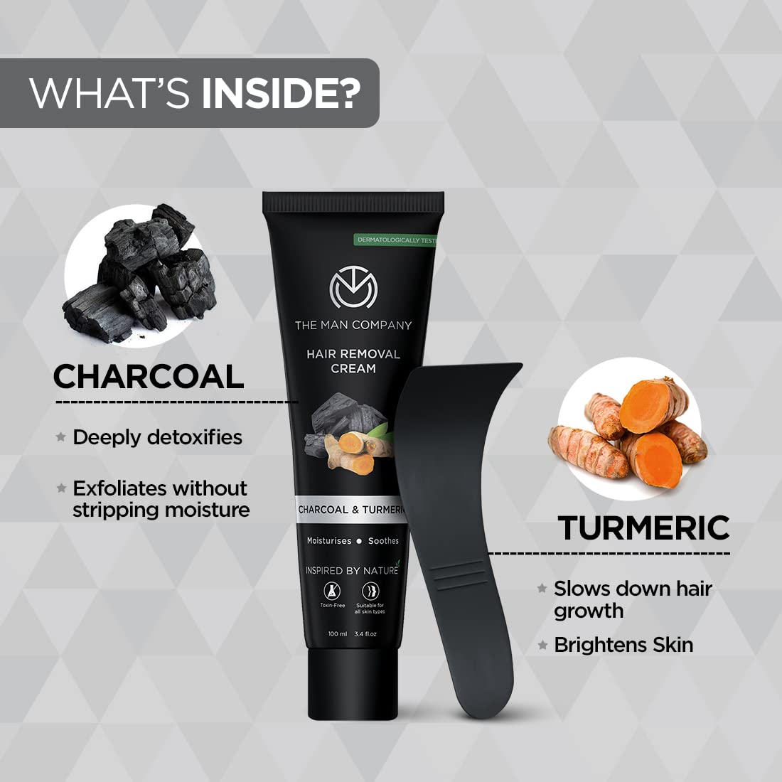 The Man Company Hair Removal Cream for Men | Removes Unwanted Hair in Just 5 Minutes | 24 Hours Hydration | Enriched with Charcoal & Turmeric | Dermatologically Tested | For All Skin Types - 100gm