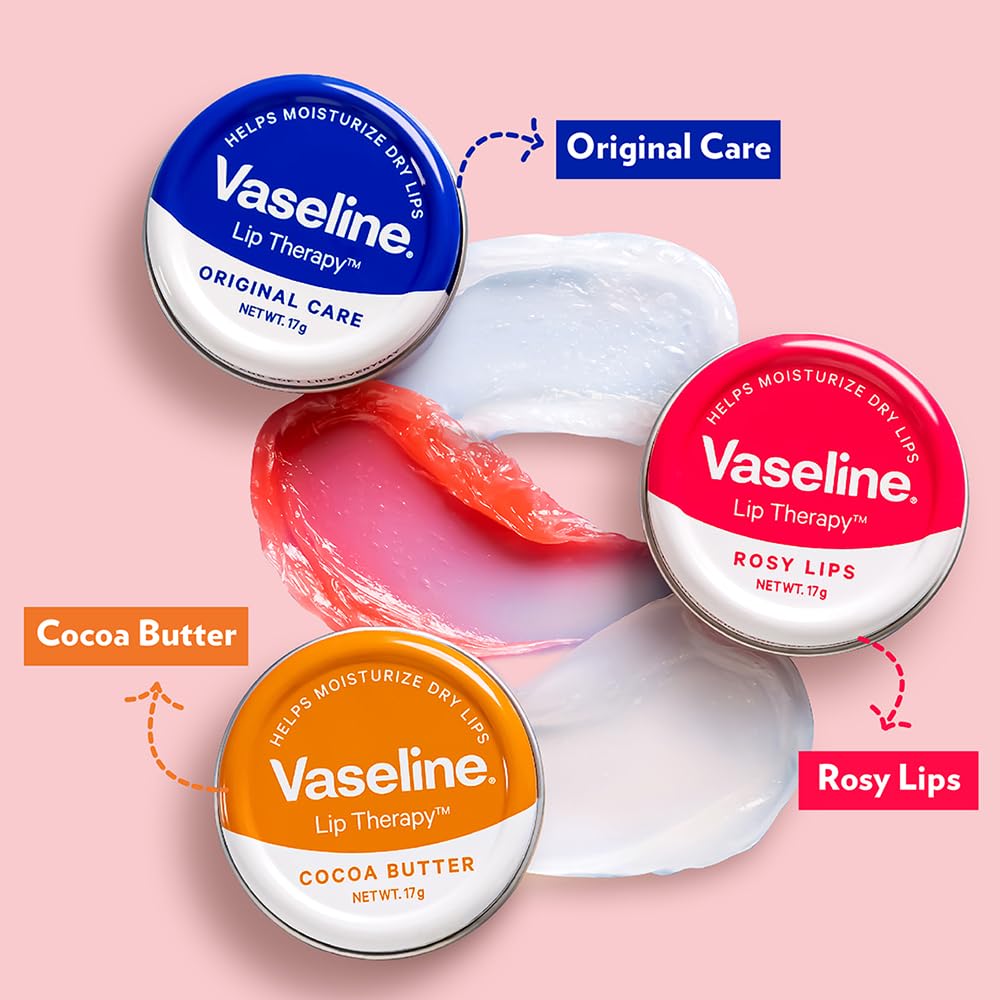 Vaseline Lip Tins Rosy Lips, 17 g | Provides Hydration, Sheer Pink Tint & Glossy Shine (Pack of 2)