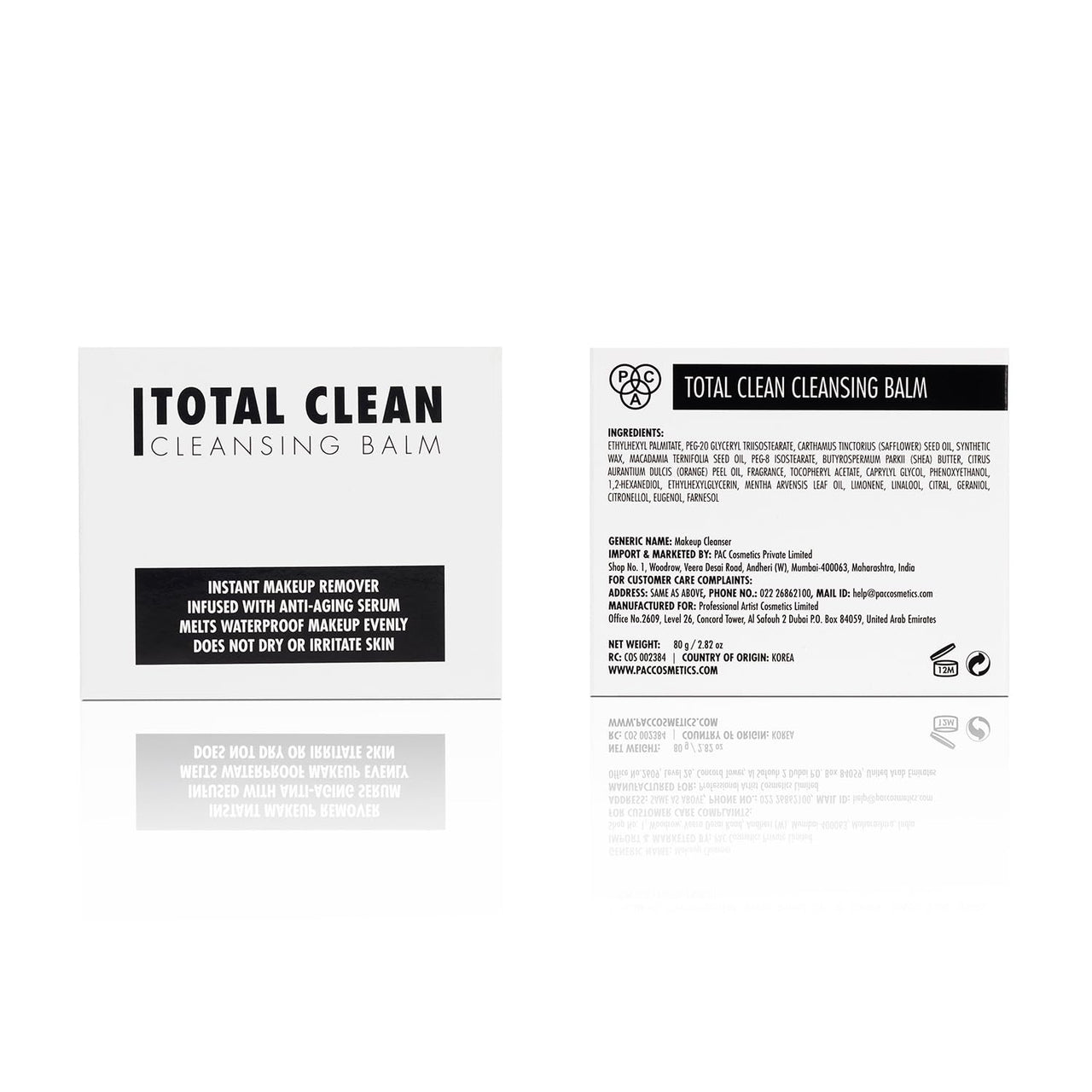 PAC Total Clean Cleansing Balm for Face | Dirt Dissolving Waterproof Makeup Remover with Anti-Aging Serum | Removes Excess Dirts, Detoxifies & Cleanses | Parabeen-Free | For All Skin Type - 80g