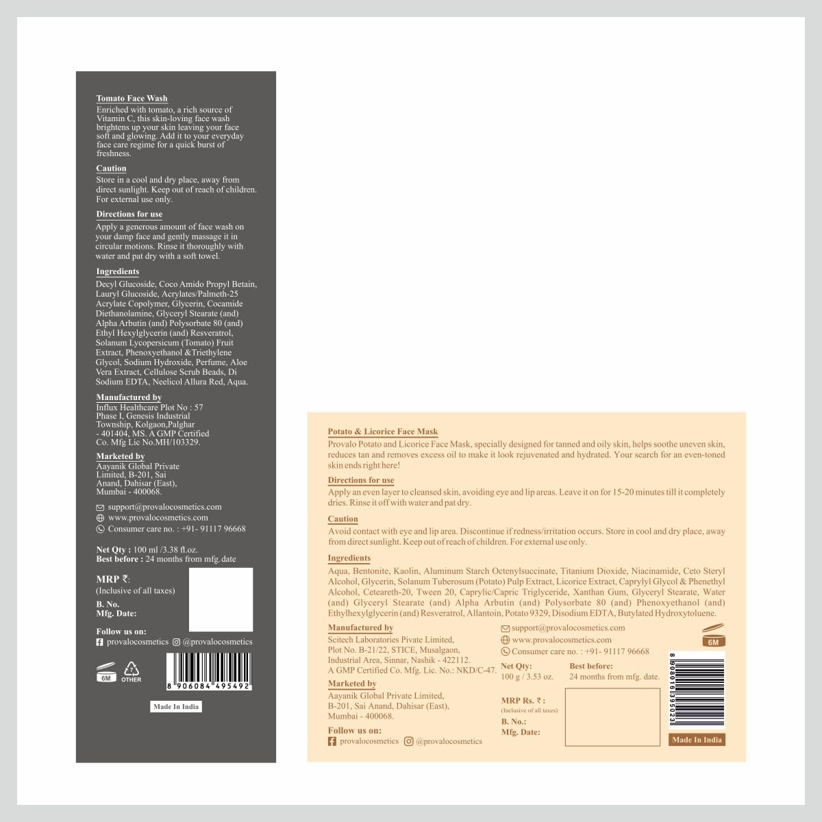 Provalo Men Care Combo - Tomato Natural Face wash 100ML And Potato Face Mask 100ML | Skin, De Tan, Oil Control and Pigmentation | For Oily, Acne Prone and Dry Skin