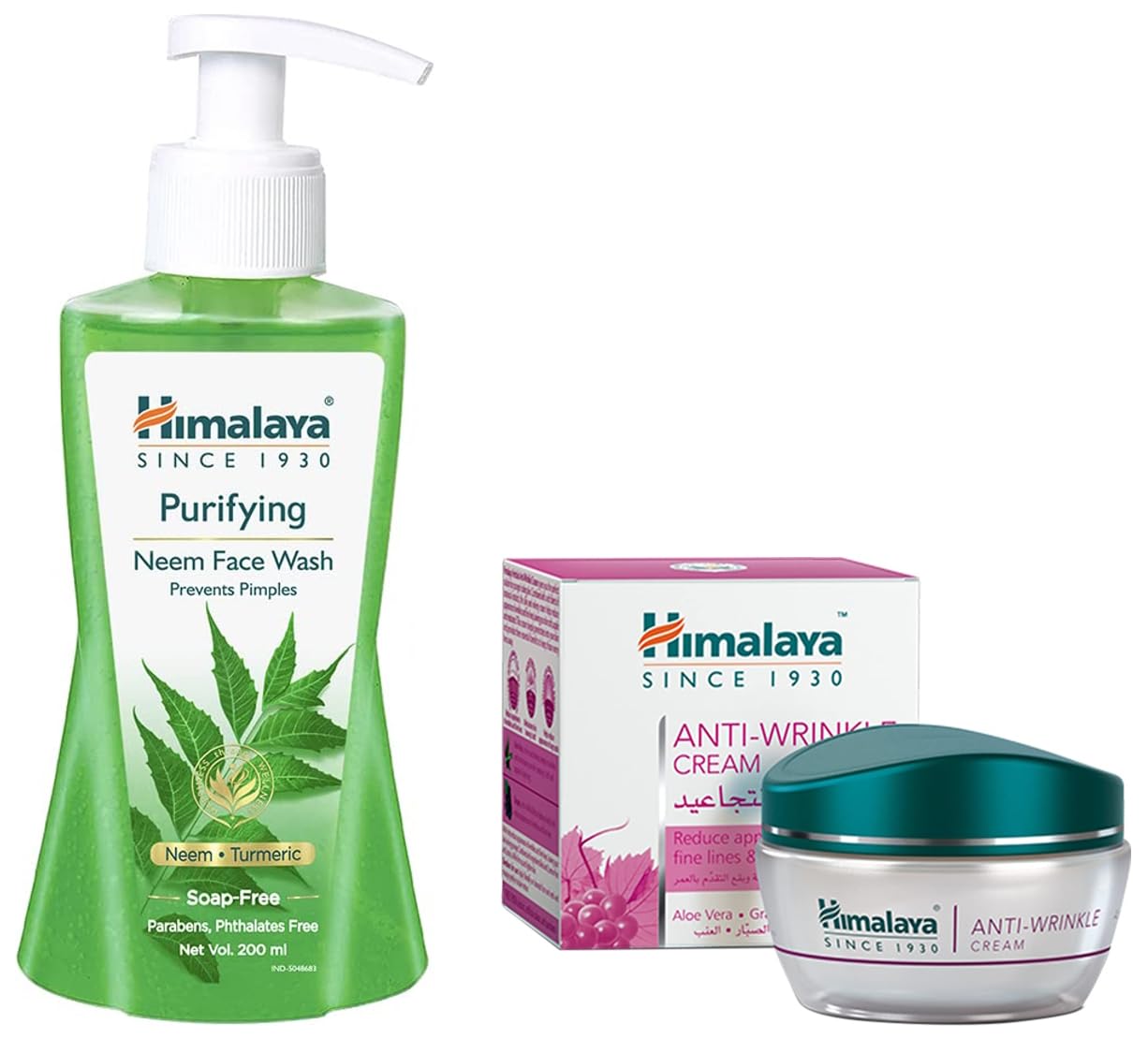 Himalaya Herbals Purifying Neem Face Wash, 200ml & Herbals Anti-Wrinkle Cream, 50g Combo