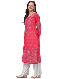 Ada Hand Embroidered Lucknowi Chikankari Straight Cotton Kurti Kurta for Women A220999 White 2XL