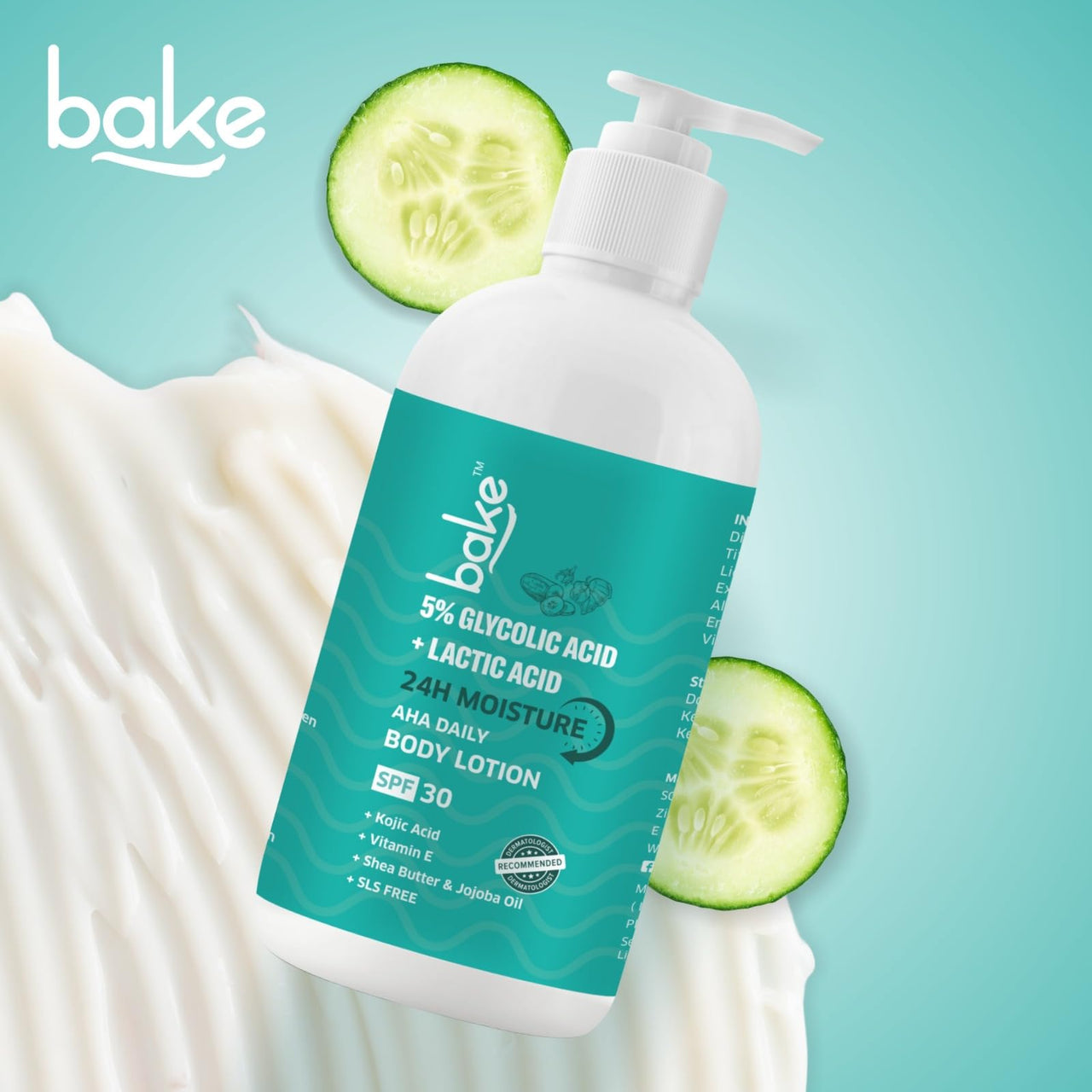 BAKE 5% Glycolic & Lactic Acid Body Lotion SPF 30 PA+++ for Dark Spots Body Acne | Dead Skin Removal & Uneven Skin Tone | 5% AHA Maxiimum Exfoliation | 200ml