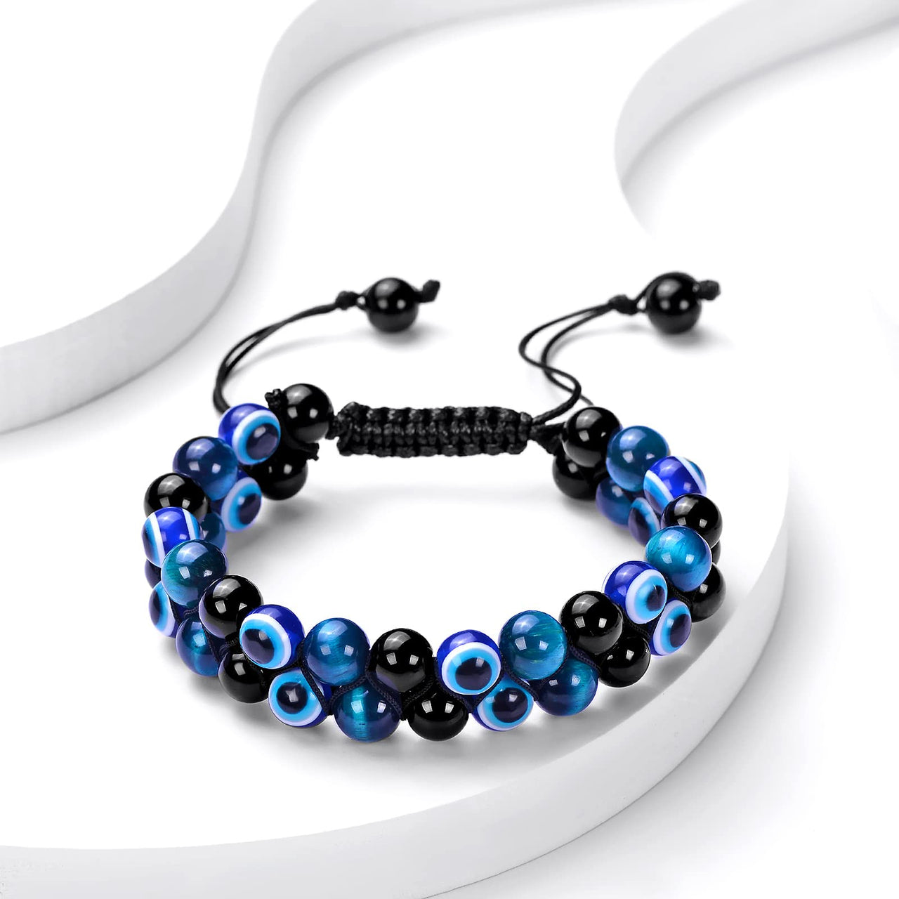 Triple Protection Bracelet 8MM Blue Tiger Eye Evil Eye Black Onyx Stone Bracelet Healing Crystal Natural Stone Beads Bracelet for Men Women Bring Prosperity Luck 8mm Blue Tiger Eye/Demon's  Eye/Black Onyx