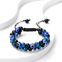 Triple Protection Bracelet 8MM Blue Tiger Eye Evil Eye Black Onyx Stone Bracelet Healing Crystal Natural Stone Beads Bracelet for Men Women Bring Prosperity Luck 8mm Blue Tiger Eye/Demon's  Eye/Black Onyx