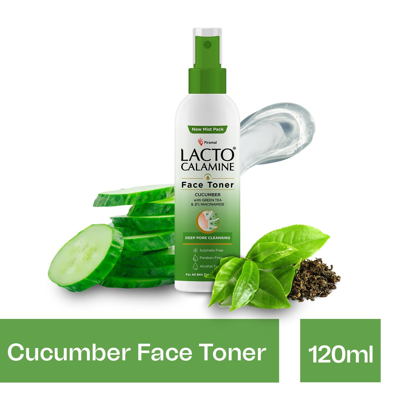 Lacto Calamine Face Toner With Cucumber | 120ml | Deep Pore Cleansing | Open Pores Tightening with Green Tea & 2% Niacinamide For Cool & Hydrated Skin | No Sulphate, No Alcohol, No Parabens