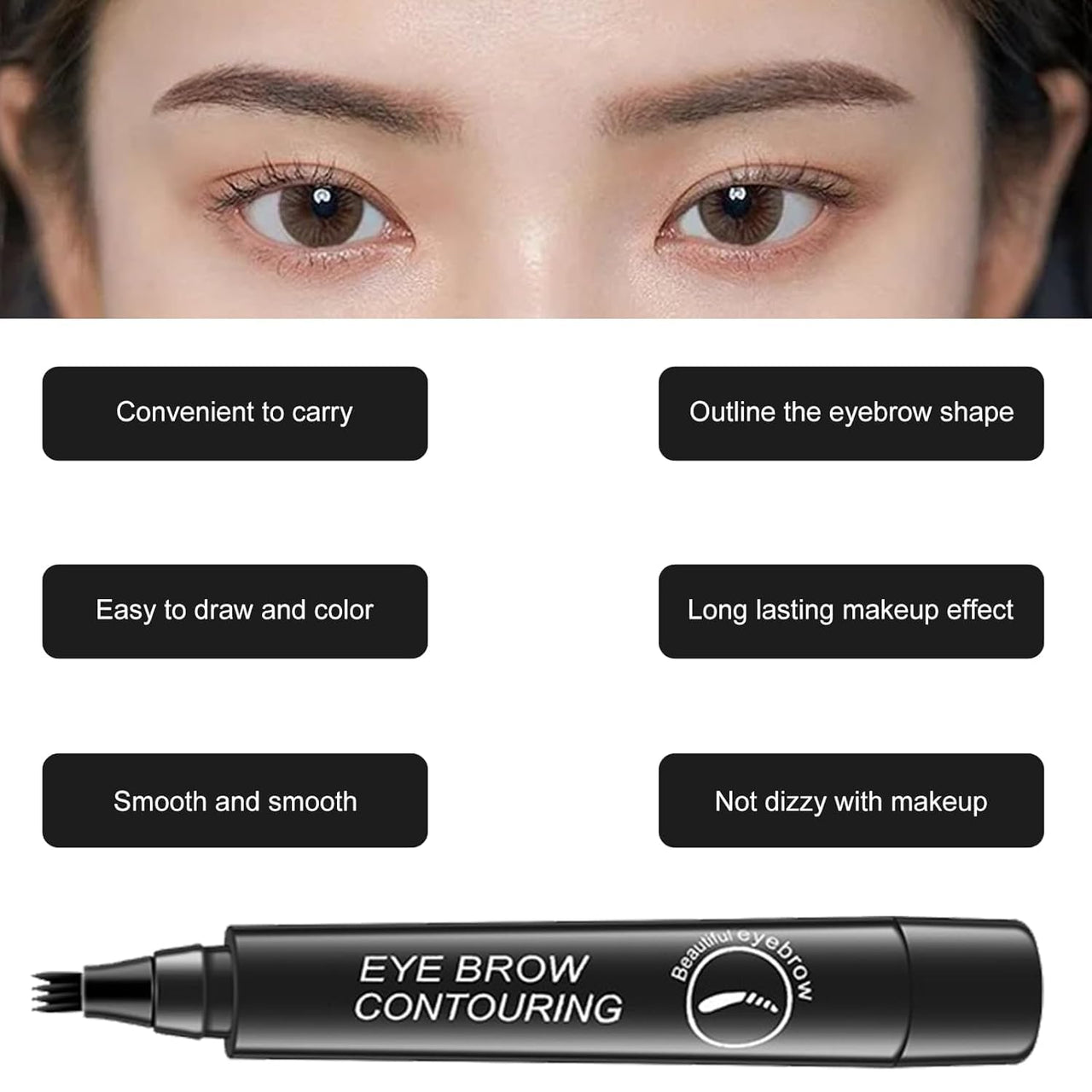ZEYFLEEB 4 Point Eyebrow Pencil Black,Waterproof Microblading Eyebrow Pencil with a Micro-Fork Tip Applicator Creates || Black Fine Sketch Liquid Eye Brow Tattoo Tint Pen