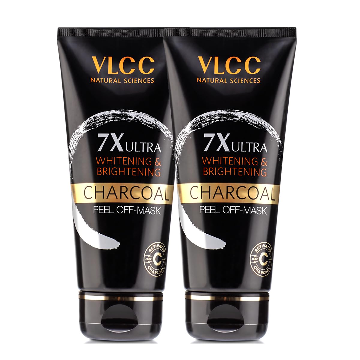 VLCC 7X Ultra Whitening & Brightening Charcoal Peel Off Mask - 100g X 2 | Vitamin E, & Lemon Peel Oil | Deep Cleanses & Reduces Blackheads, & Dark Spots