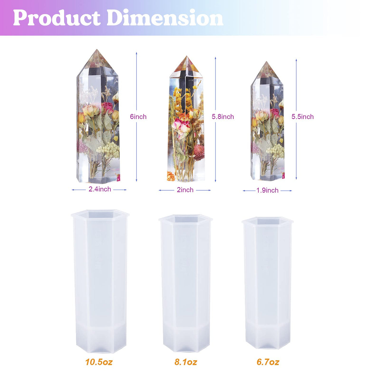 LET's RESIN Crystal Tower Resin Molds, Large Crystal Point Silicone Molds for Resin, 3 Different Sizes Epoxy Resin Molds for DIY Resin Flowers Crystals, Faux Quartz Healing Crystal, Home Decors