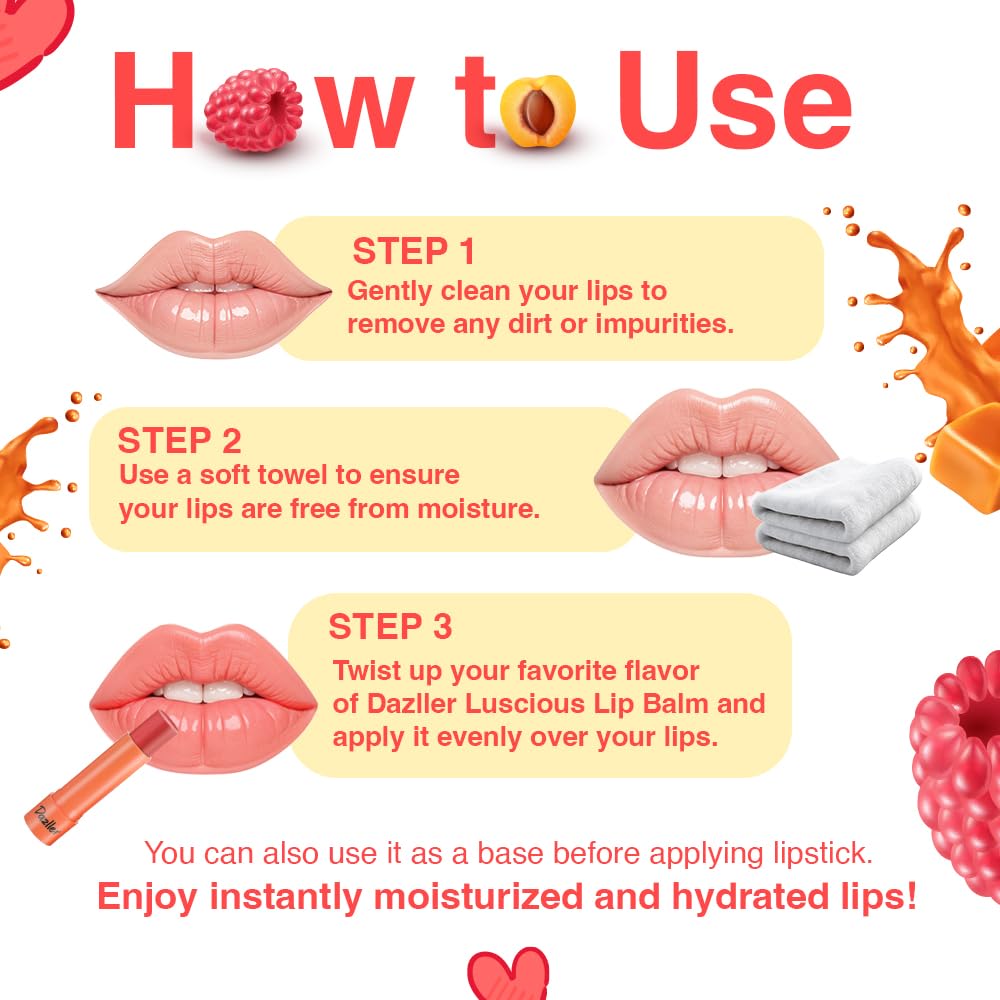 Dazller Luscious Lipbalm, 4G, Lip Bonanza Pack of 4, Lip Care Essential, Glossy Tint, Soft And Nourished Lips All Day, No Lip Discolouration, Vegan & Cruelty-Free, Multicolor